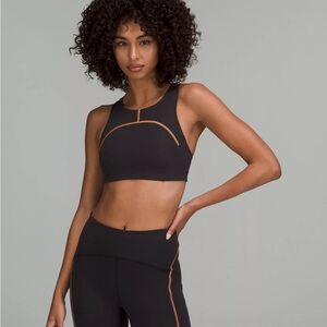Lululemon tough train high neck black orange Sports Bra yoga top open back 6